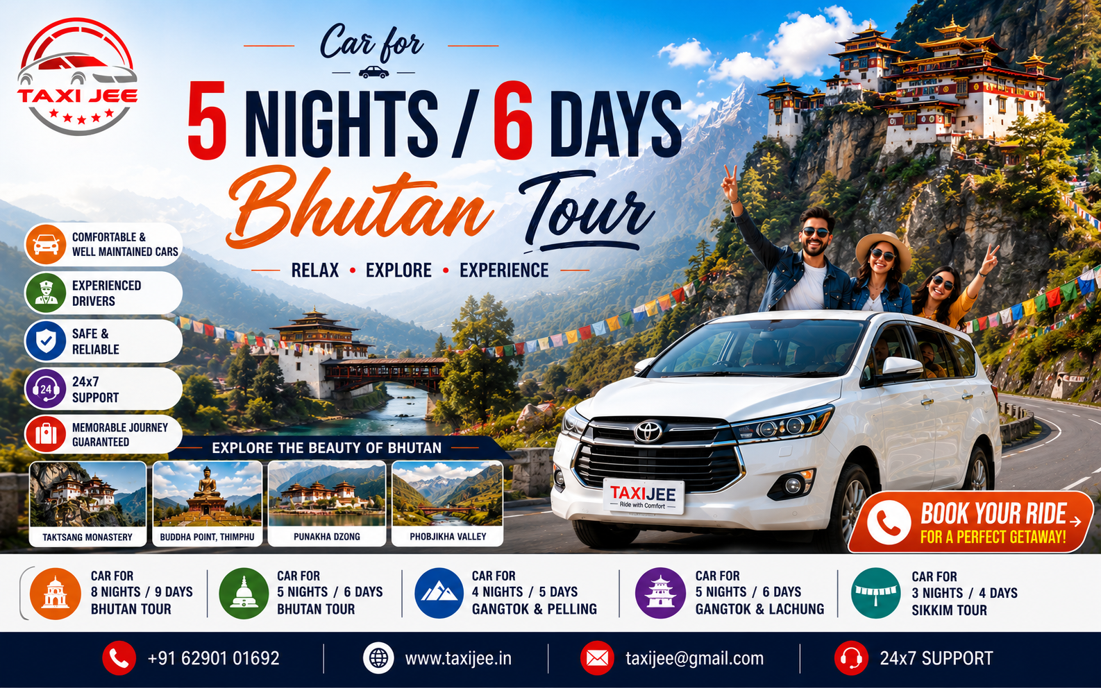 Car for 5 Nights 6 Days Bhutan Tour Package